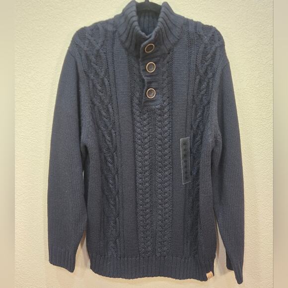 Weatherproof NWT Men's Navy Sailor Mock Turtleneck Chunky Holliday Sweater XL - Picture 1 of 13